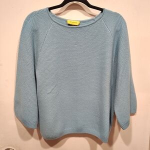 St. John Light Blue Textured Wool Sweater Sz M 3/4 Wide Sleeve Preppy Casual